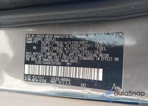 2006 Toyota Sequoia Sr5 V8 from USA, damaged, VIN 5TDZT34A06S281998